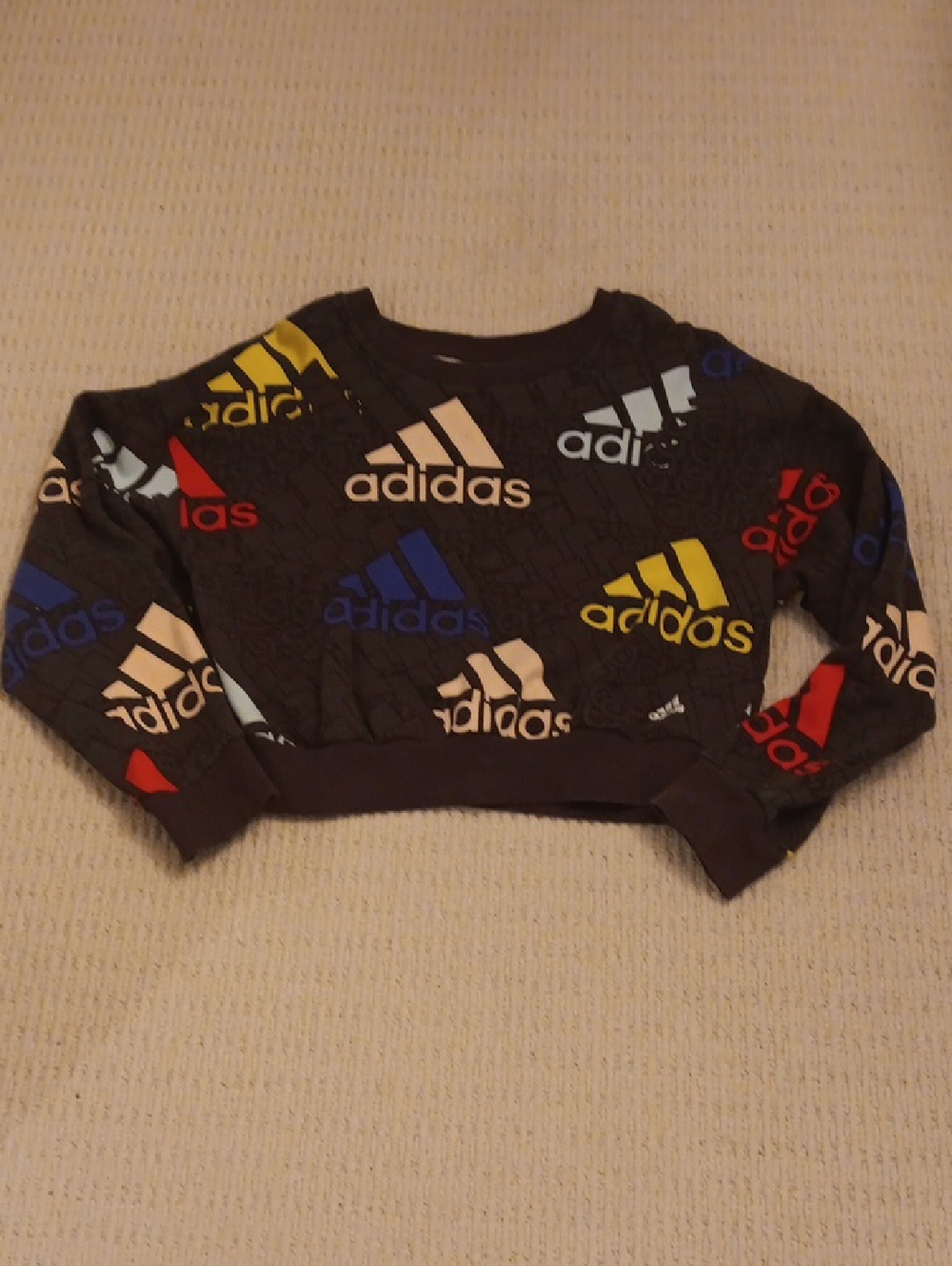 adidas Black Cropped Sweatshirt with Multicolor Logos
